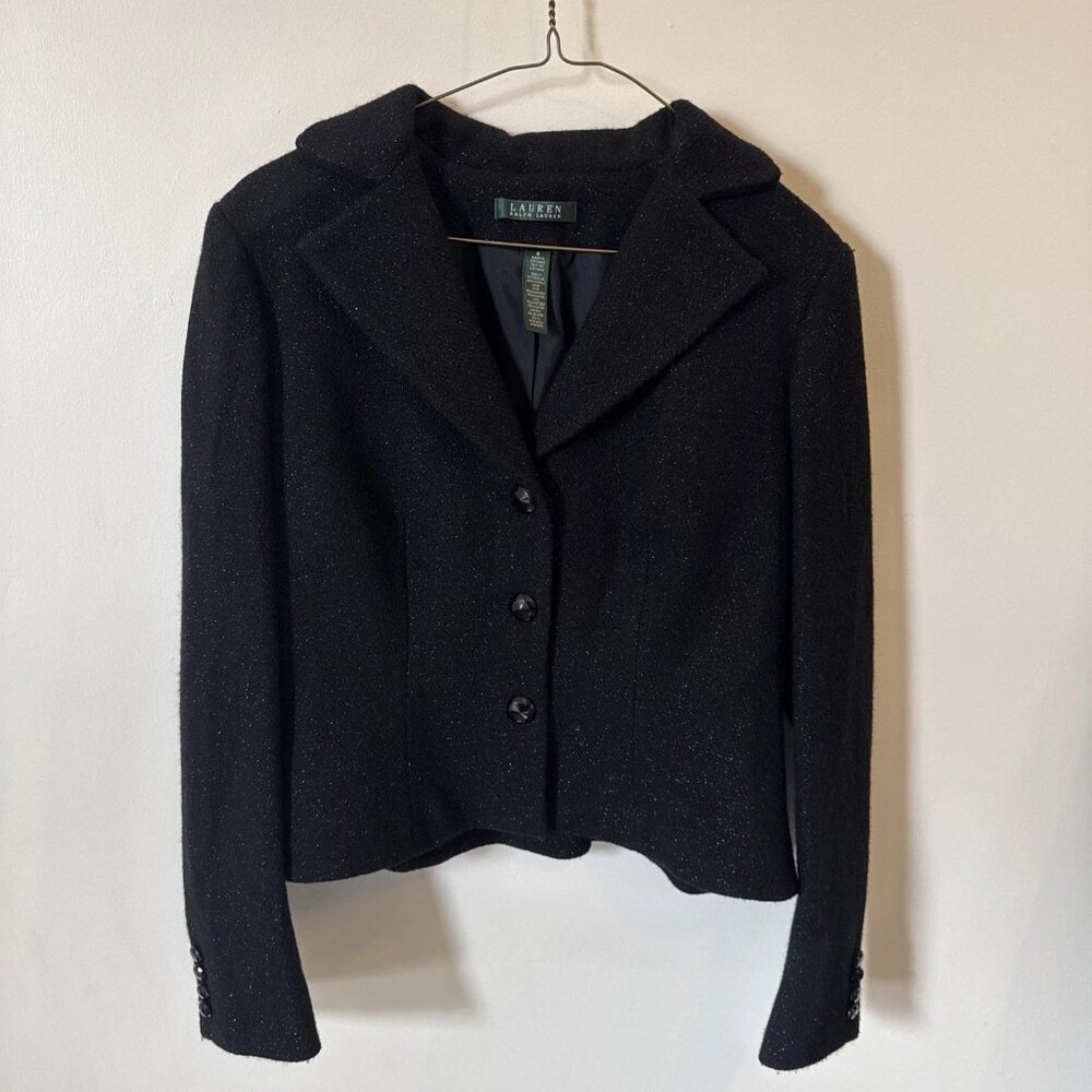 Lauren Ralph Lauren Black Wool Blend Sparkle Blazer Womens 8